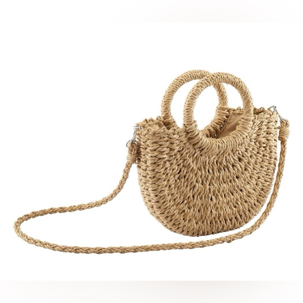 NWT straw rattan small mini handbag with attachable crossbody strap